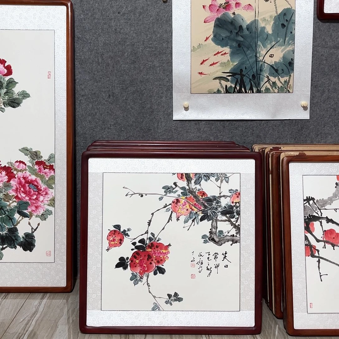 国画书画作品带框63×63