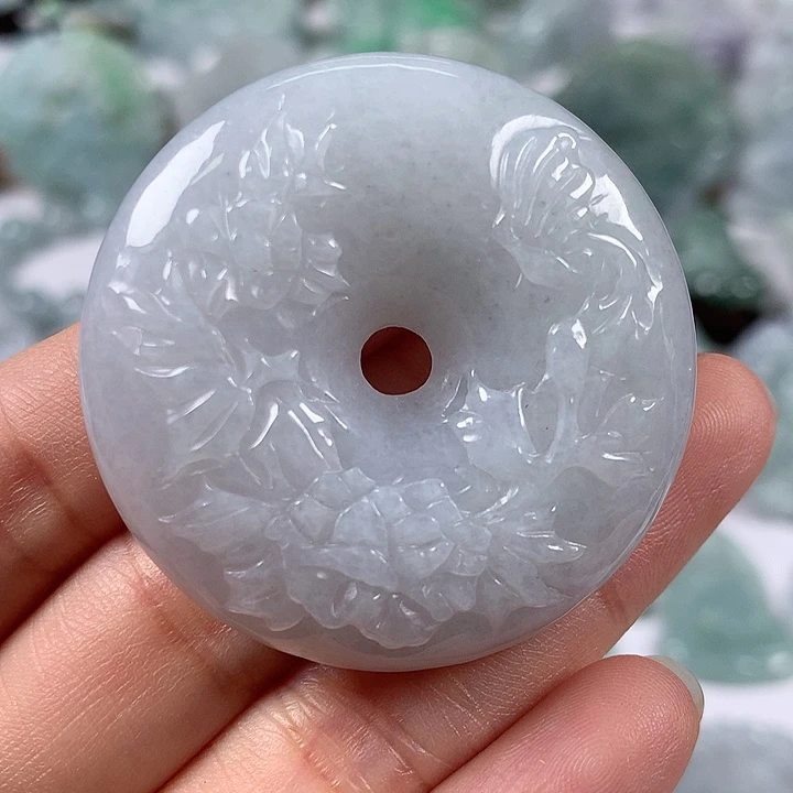 颈饰未镶嵌翡翠花开富贵平安扣两面工艺福利卡厚12+