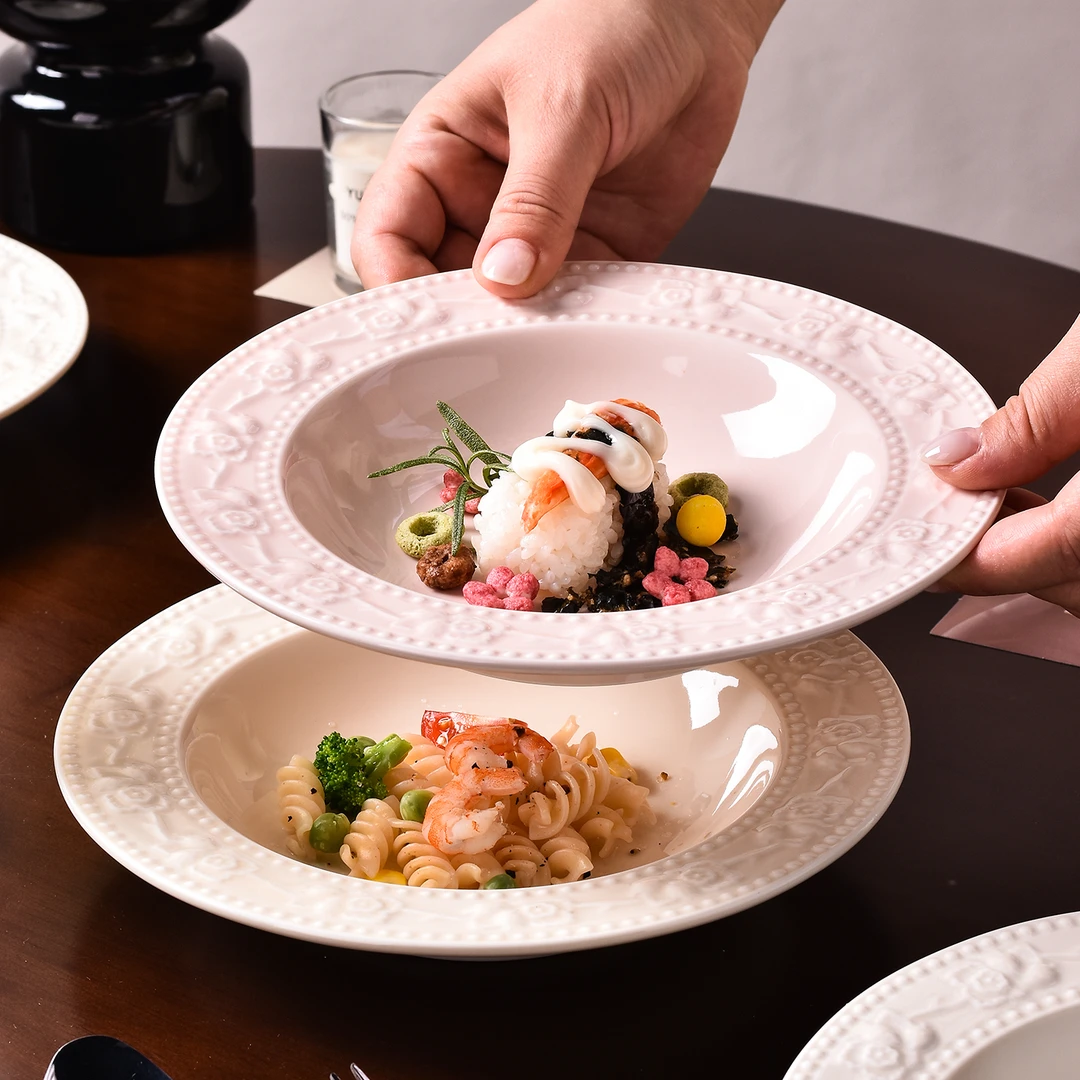 盘子菜盘家用2025新款高级感陶瓷草帽盘深盘盘子漂亮西餐餐盘碟子