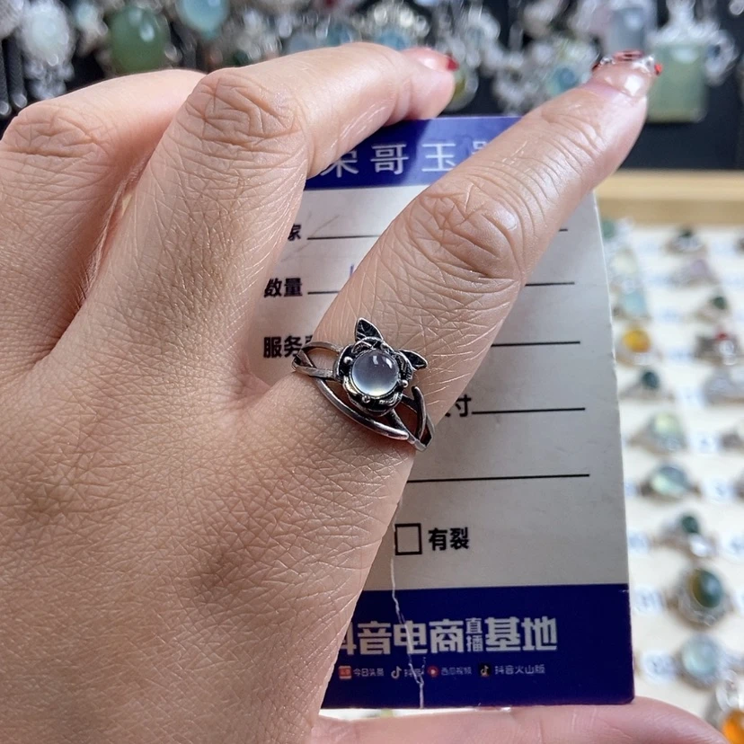 【闪购商品】岫玉戒指银S925镶嵌兔****a新疆西藏不包邮