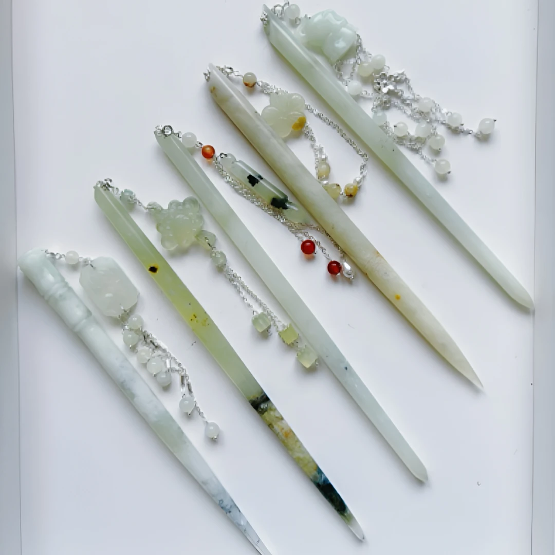 岫玉蛇纹石玉步摇发簪 款式多样性随机发货 直播间可选默认微瑕