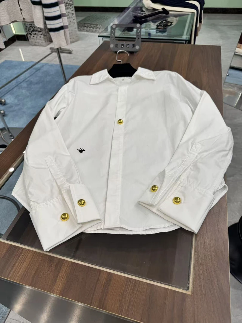 早春新款迪迪家小金豆纽扣白色衬衣