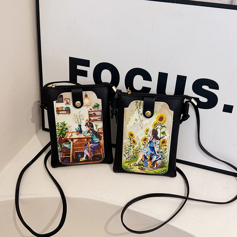 手机包女2025新款斜挎包韩版百搭卡通迷你单肩包大屏手机袋钥匙包