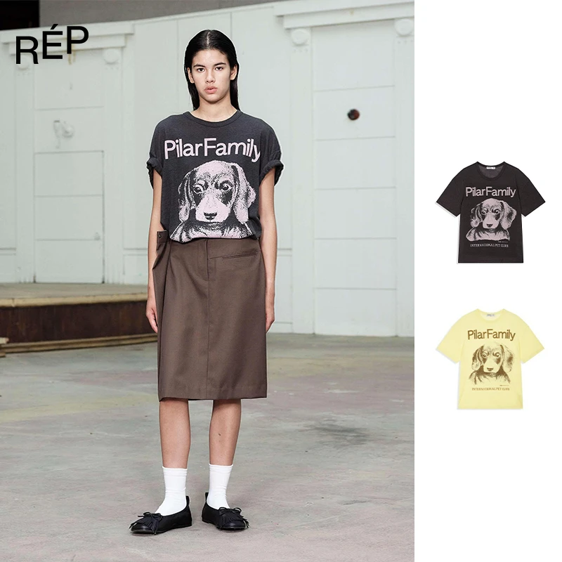 REP-OPEN YY设计师品牌炭黑色/黄色狗狗短袖T 25SS 女装买手店