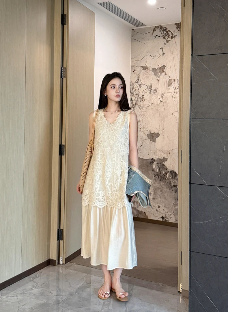 Shuyan妍【蕾丝连衣裙】QC蕾丝拼接假两件气质三分甜连衣裙66009