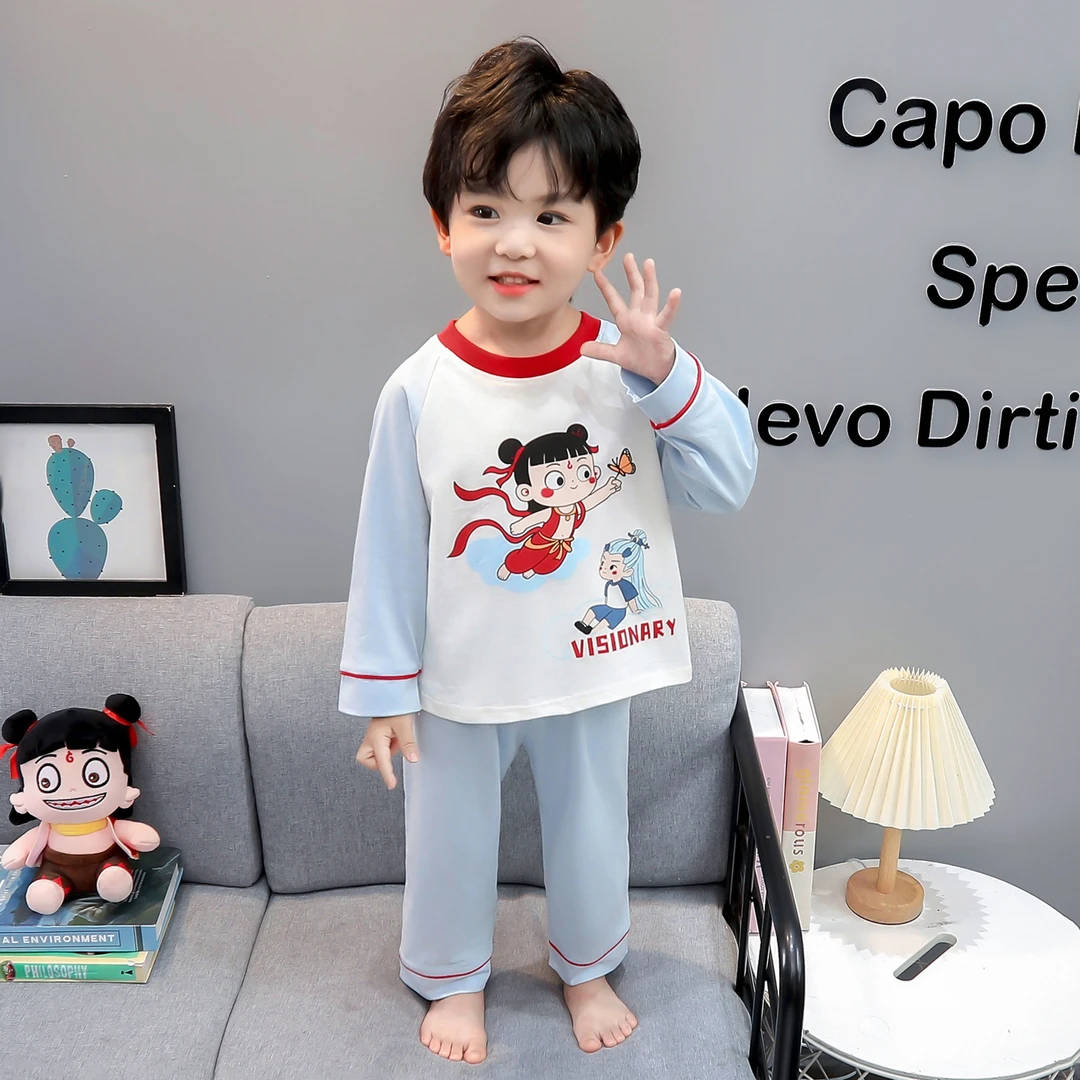 男童睡衣春秋季儿童家居服2025新款秋衣男孩宝宝秋款纯棉哪吒套装