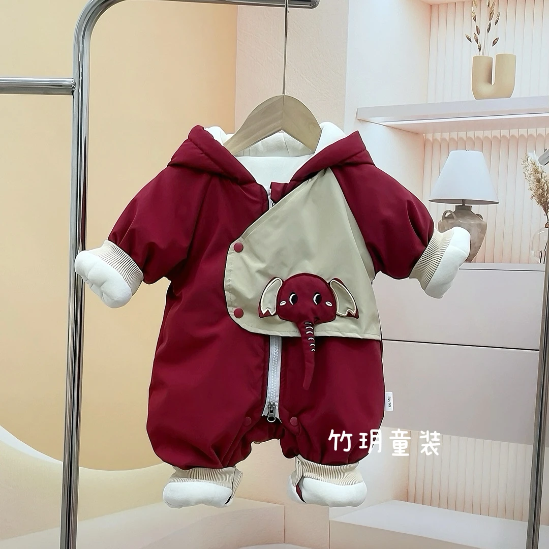 加绒加棉冬季新款婴儿幼儿洋气加绒保暖加厚加绒棉服连帽男女宝宝