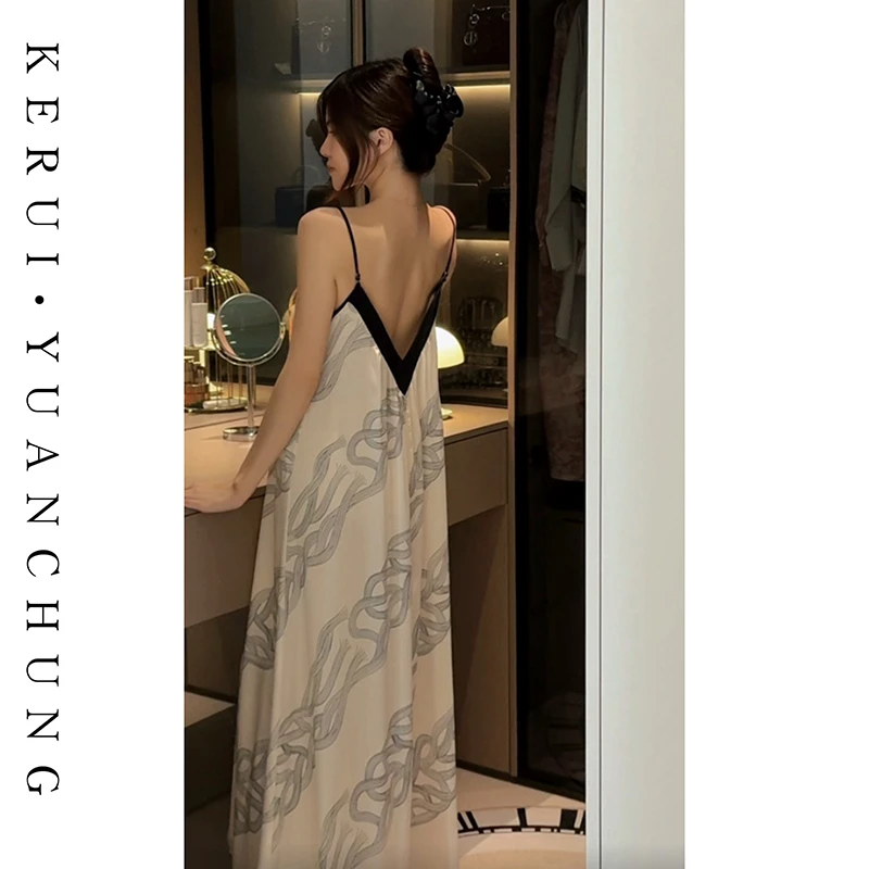 【老钱空间】印花高级感美背睡裙女2025新款印花百搭显瘦可外穿睡裙