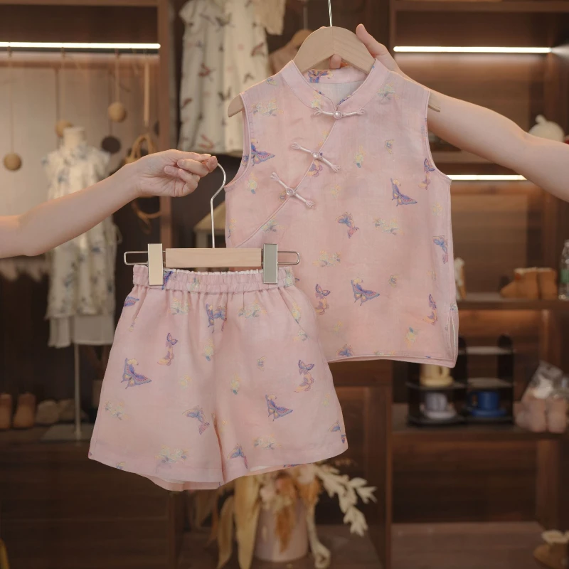 【蝶舞】泡芙定制 天然苎麻女童国风套装 夏季新中式 DY240624