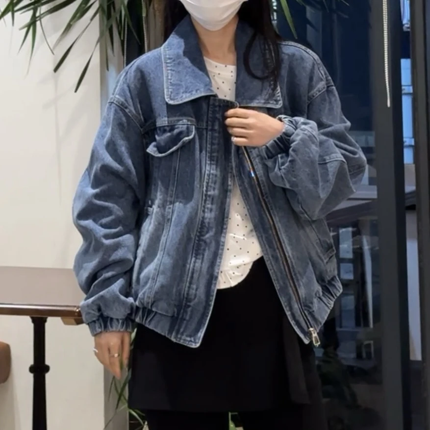 缪斯女神～复古蓝翻领高级感港风牛仔外套