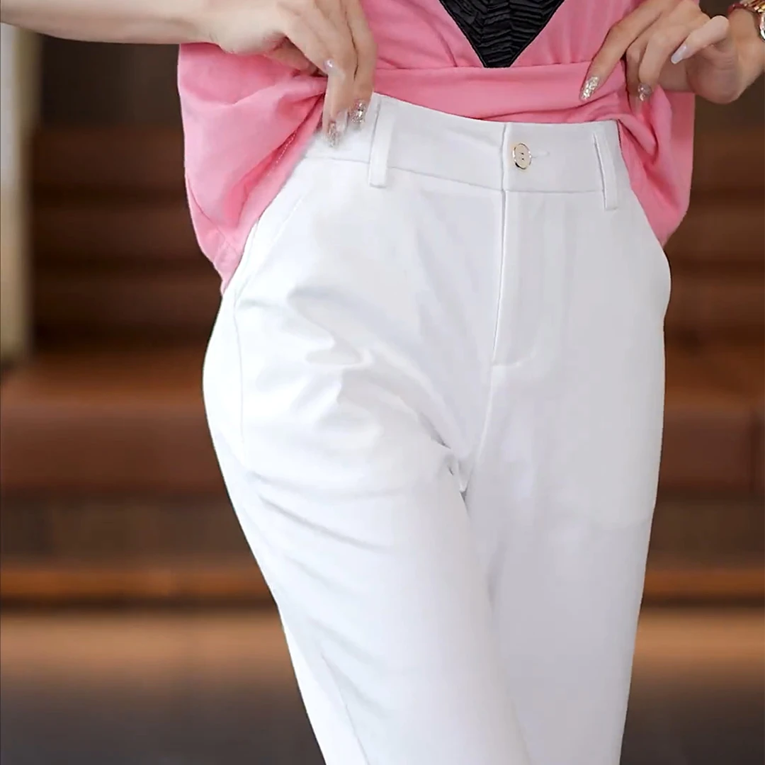 纯色夏季INS风高腰直筒裤休闲裤直筒裤长裤西装小脚薄款时尚修身