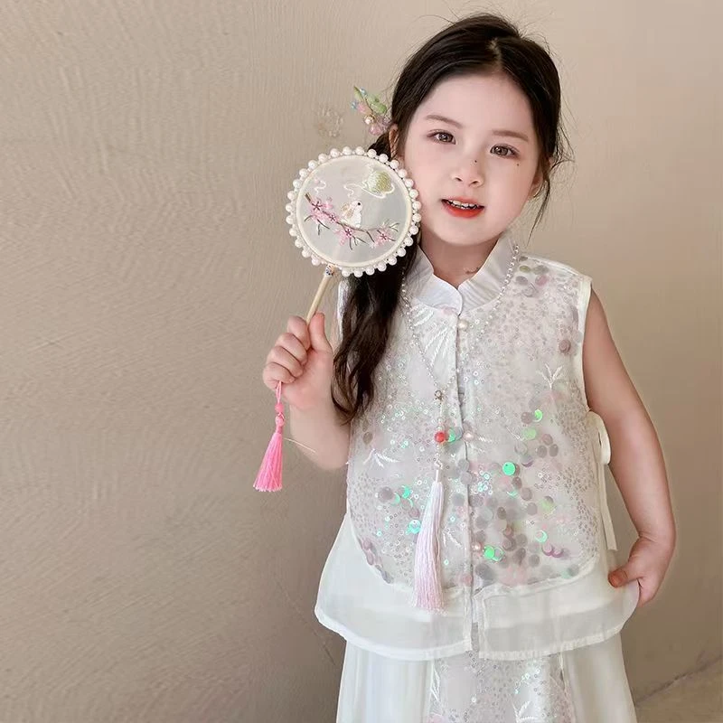 汉服中国2025套装两件套中式洋气夏季女童国风儿童无袖新款新中式