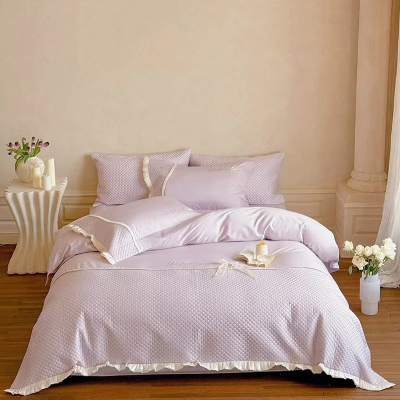 【实体品牌】天丝棉四件套刺绣蕾丝花边加厚夹棉工艺贡缎法式塔莉娅