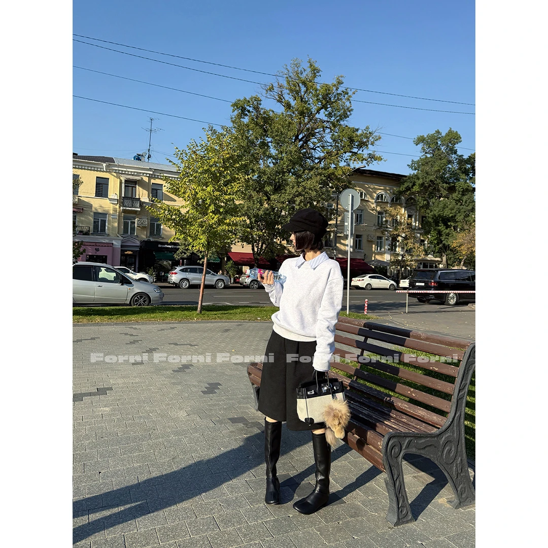 FORNI 元气学姐 100全棉毛圈衬衫领假两件卫衣