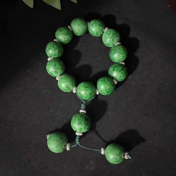 12304复古百搭琉璃色绿色老蛙皮手捻手串