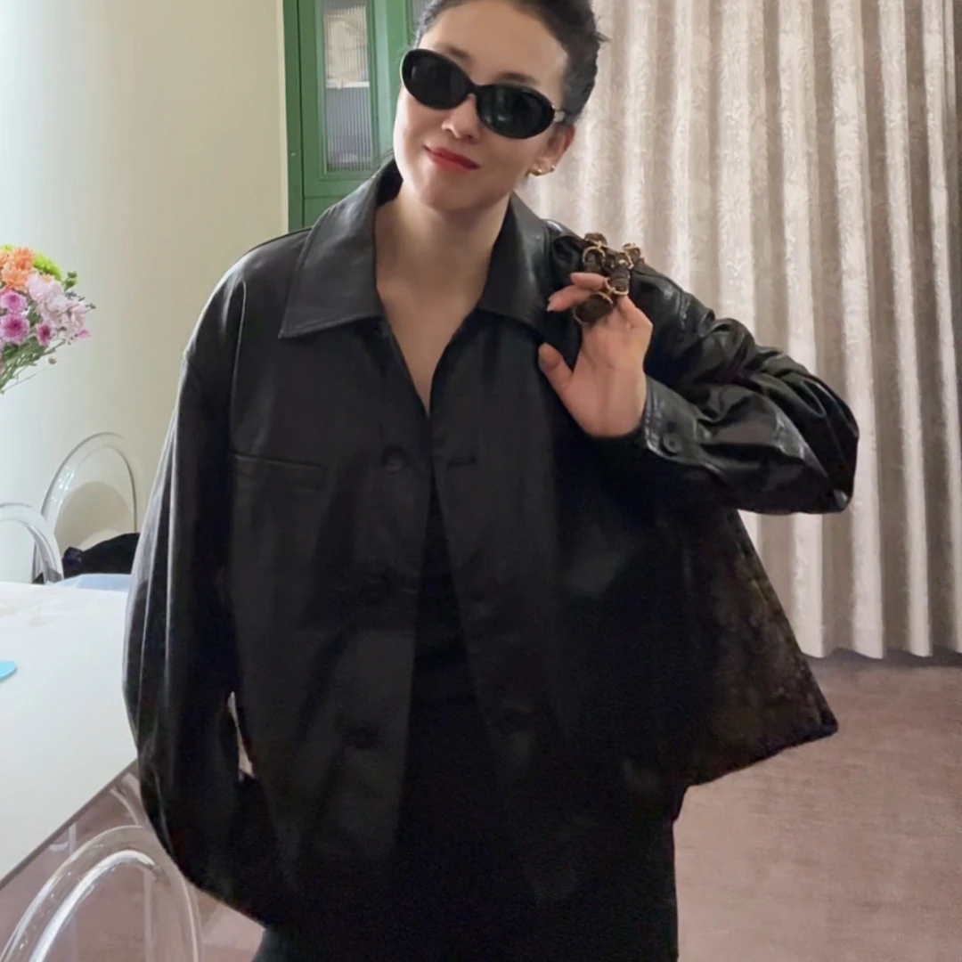 极简风常规短款秋季暗黑风皮衣休闲黑色设计师外套