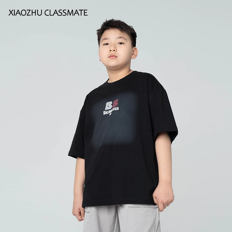 胖童男童短袖t恤简约儿童青少年中大童T恤夏季宽松休闲圆领 54162