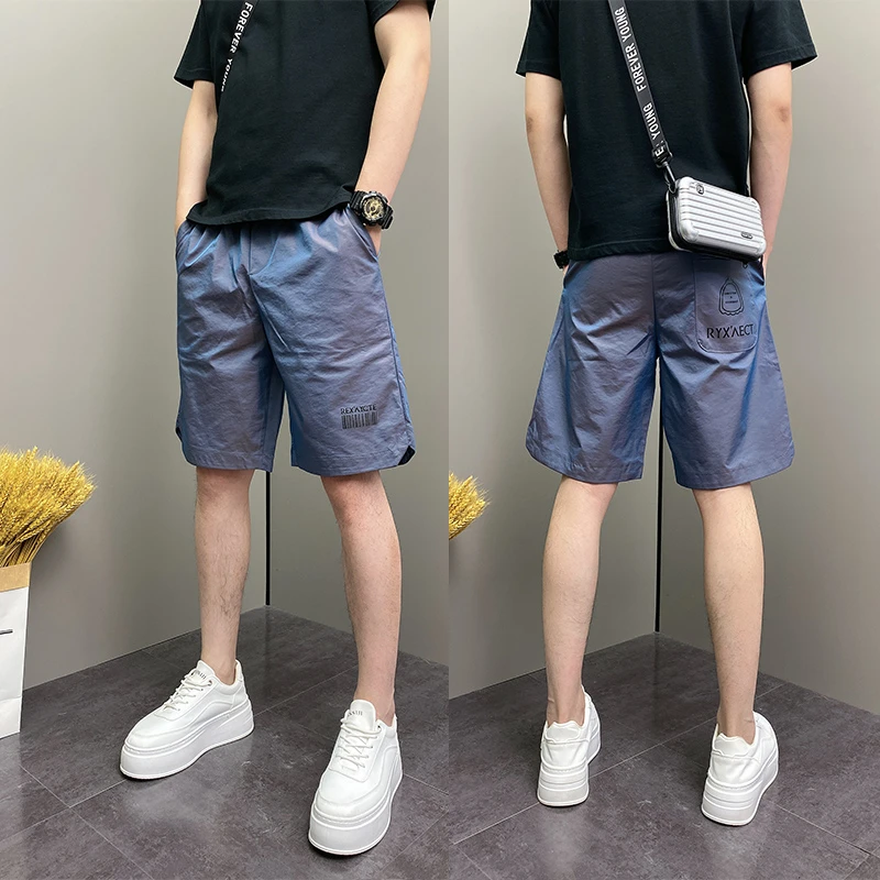 2025年夏季薄款潮流韩版痞帅个性设计感印花沙滩速干休闲五分短裤