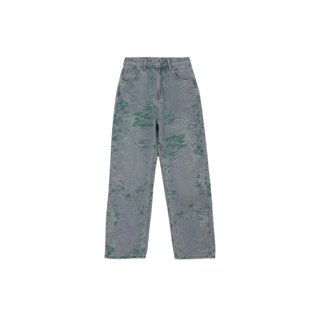 【青松牛仔裤】提花全棉设计感小众高腰遮胯直筒阔腿长裤W23BT288