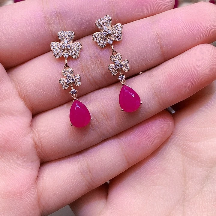 红宝石银S925镶嵌耳饰