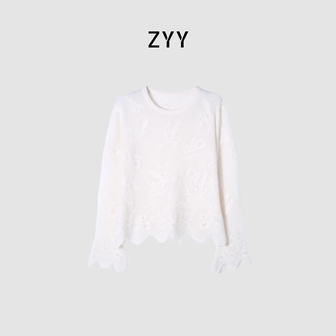 ZYY【霜华映月】2025S/S新品浪漫温柔重工刺绣羊毛毛衣X25DMY04691