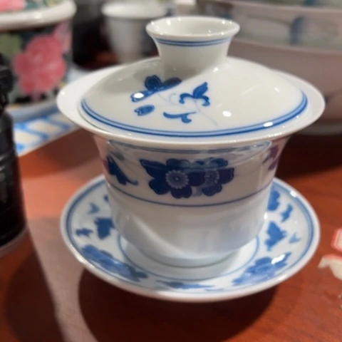 醴陵高温老厂瓷手绘蓝海棠150毫升