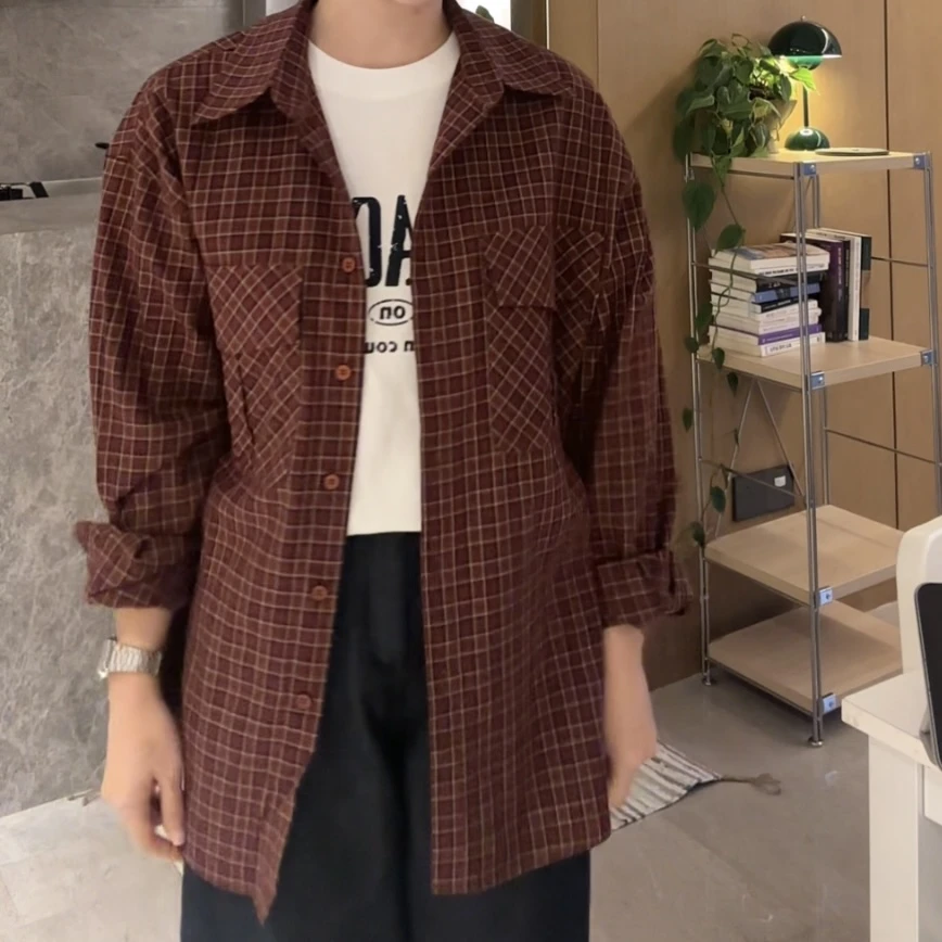 Julia姐姐】美式复古经典口袋格纹长袖衬衫