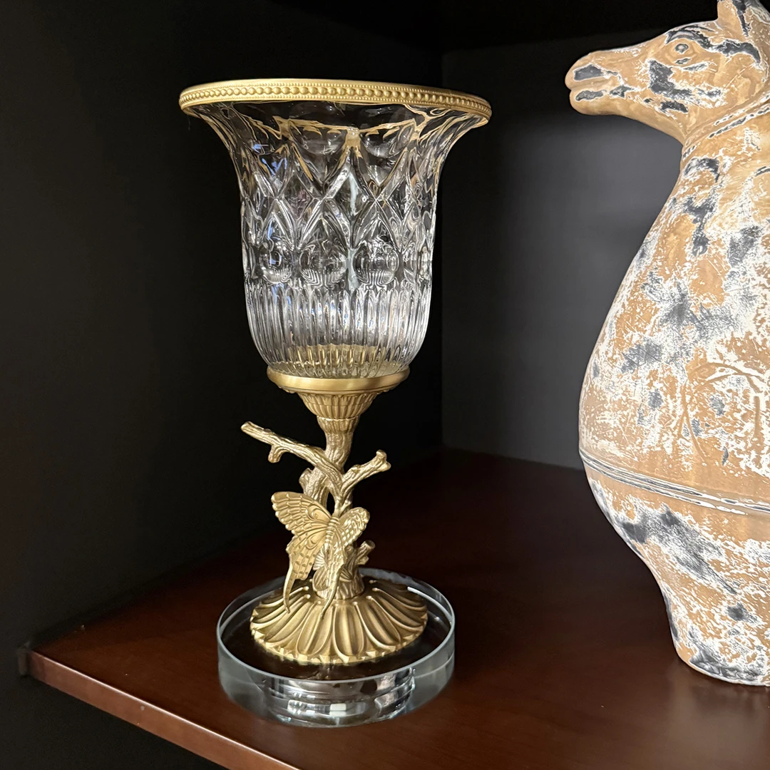 [兔兔直播专属]欧式轻奢黄铜水晶玻璃花瓶茶几餐桌装饰摆件花器