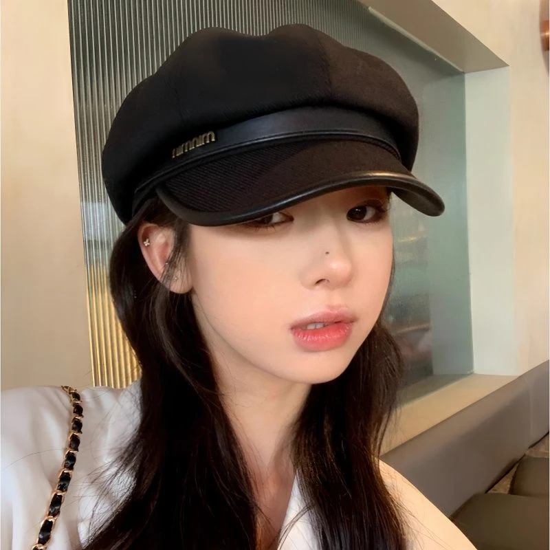 2025秋冬季鸭舌帽子女黑色休闲复古画家贝雷帽显脸小云朵八角帽潮