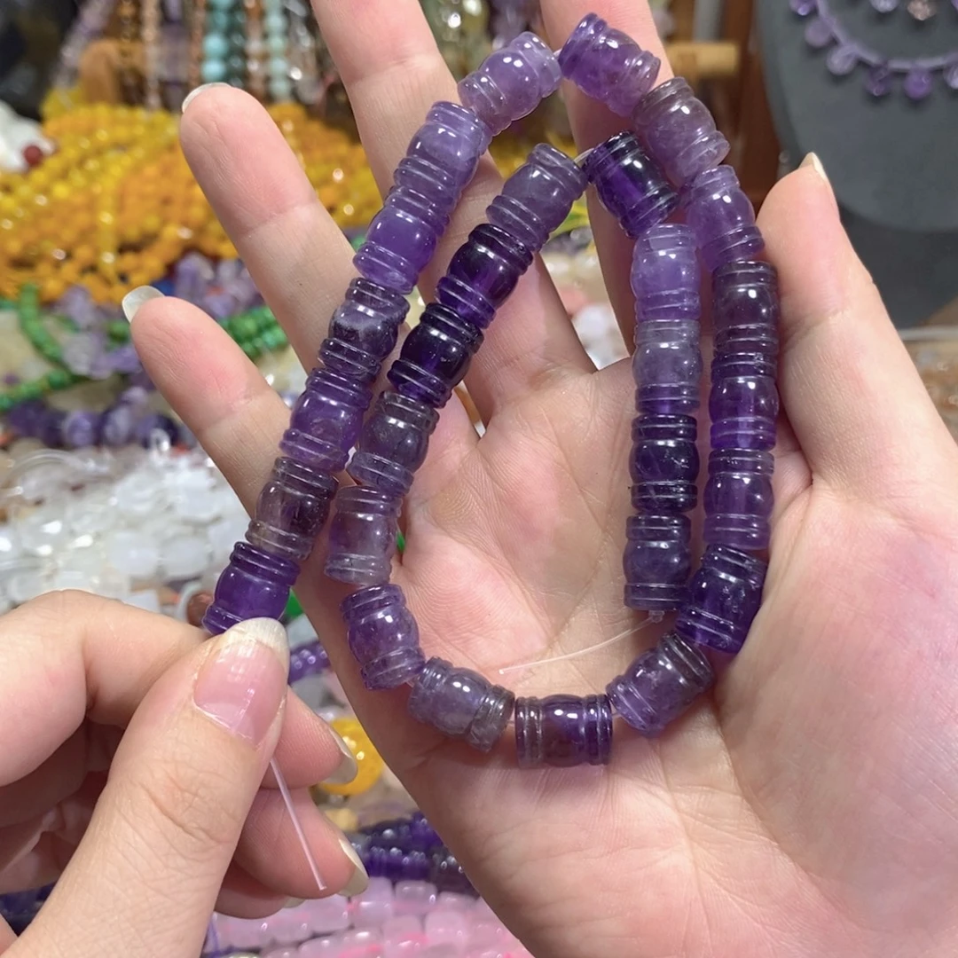 玛瑙/玉髓足银镀金镶嵌珠宝半成品紫晶回纹一条卡10*14mm