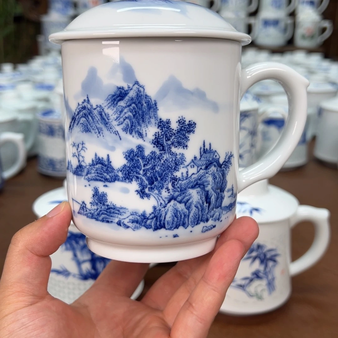 方**茶微瑕山水景德镇陶瓷高温陶瓷
