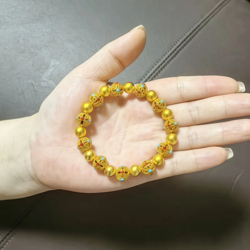 铜合金手链 六福同款珐琅彩珠珠手链金色原创民族风黄景瑜金手串