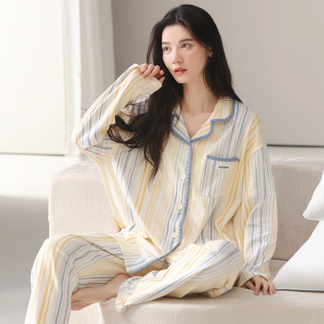 纯棉睡衣女款2025新款春秋季长袖女士高级感可外穿宽松家居服套装