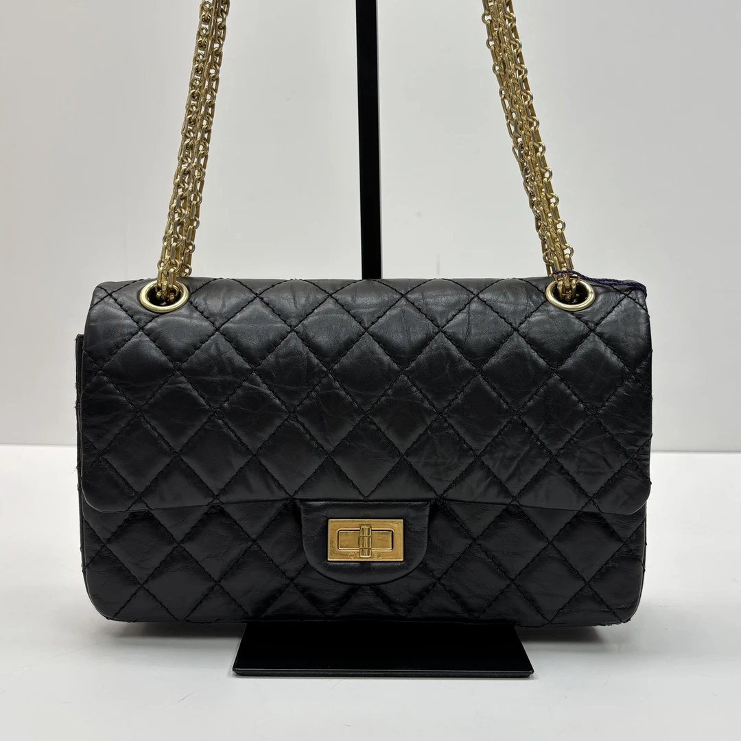 99新 Chanel/香奈儿 黑金2.55小号单肩斜挎链条包 01022