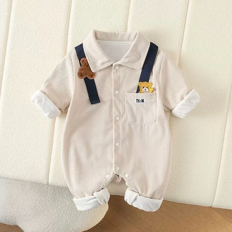 秋天婴幼儿秋装连体衣春秋新款双层外套个月男宝宝衣服秋季外出服