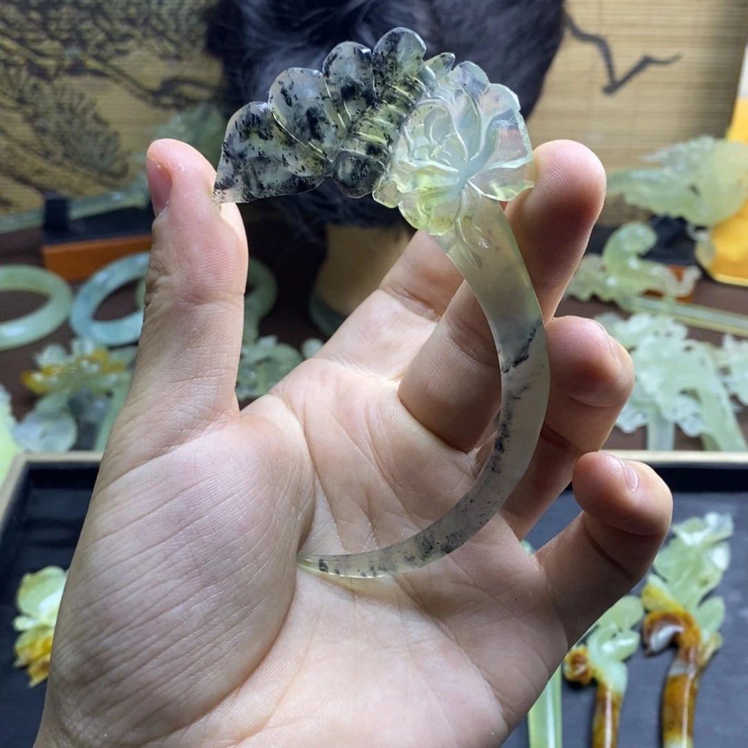 花***花蛇纹石玉未镶嵌发饰