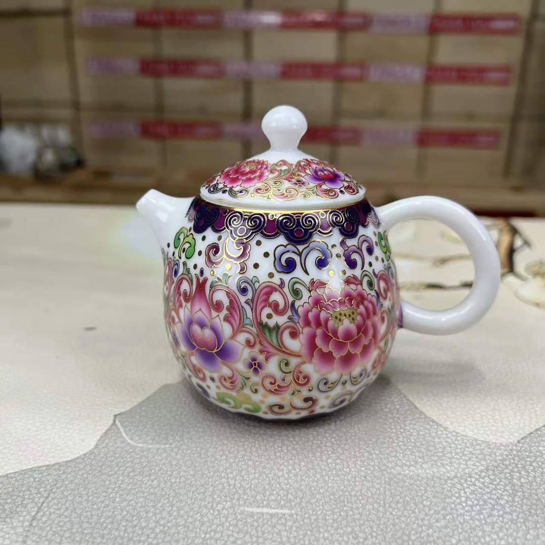 心名茶器 珐琅彩缠枝红莲花龙蛋壶家用精美泡壶-6388