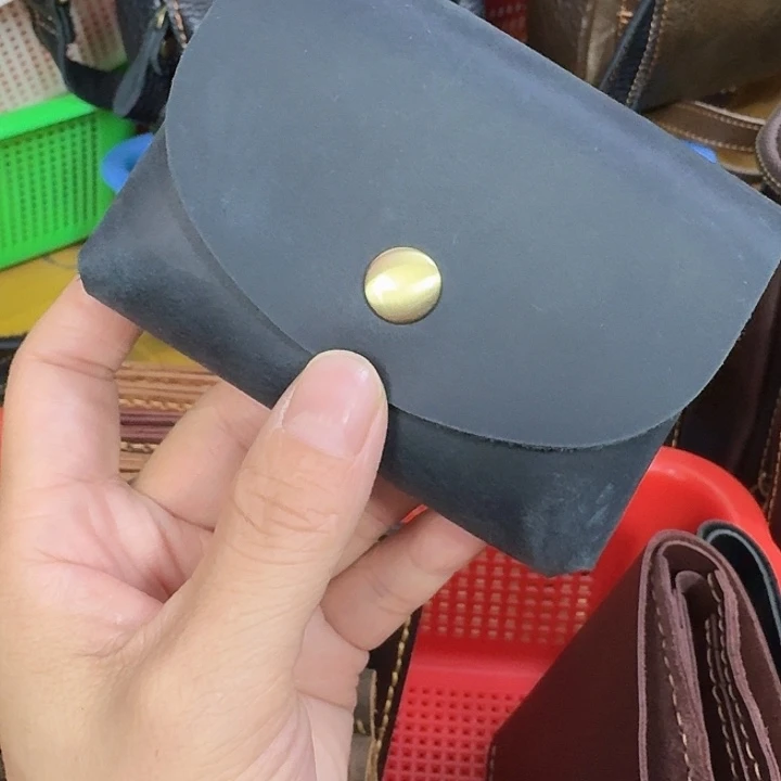 大***卡真牛皮卡包零钱包雾霾蓝色一个