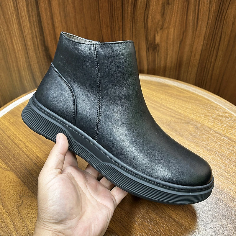 羊皮毛一体雪地靴男舒适切尔西靴冬季高帮英伦风拉链男士加绒短靴