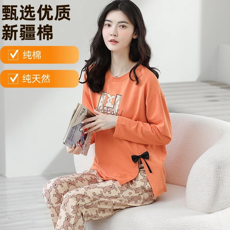 2025睡衣爆款纯棉高档洋气新款大码长袖休闲宽松出门款睡衣女套装