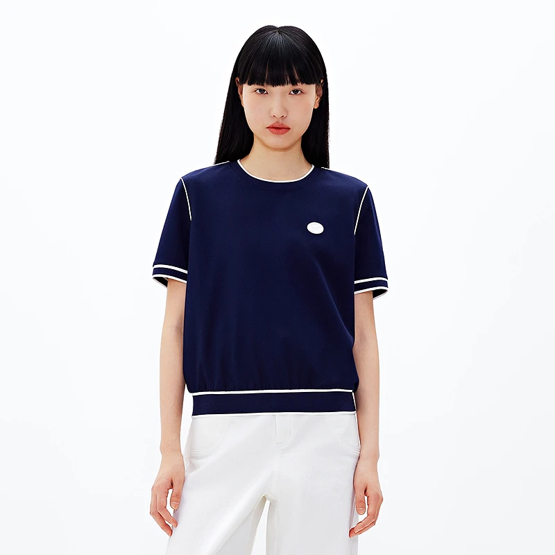 XII BASKET十二篮新款时尚撞色圆领短袖T恤菠萝纹上衣7C65270160