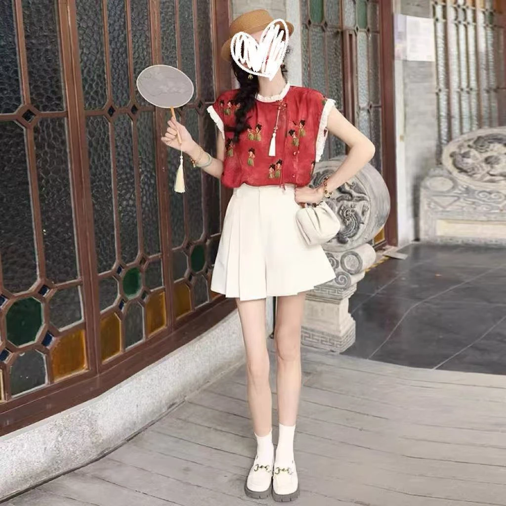 时尚短袖衬衫女2025夏季新款洋气显瘦国风木耳边小个子上衣小衫潮