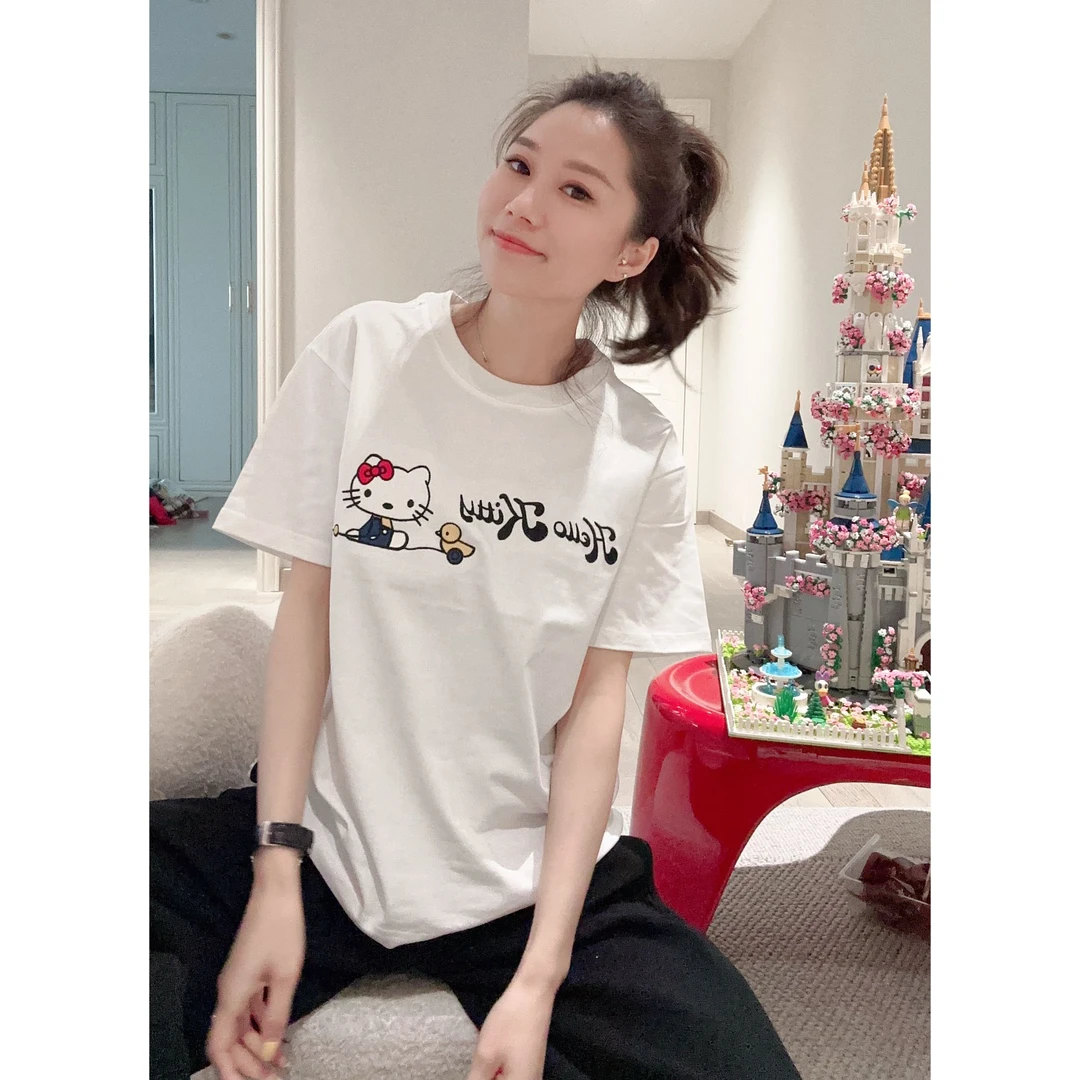 【91060KT猫】中板型-夏季纯棉刺绣显瘦显白百搭女装圆领短袖t恤