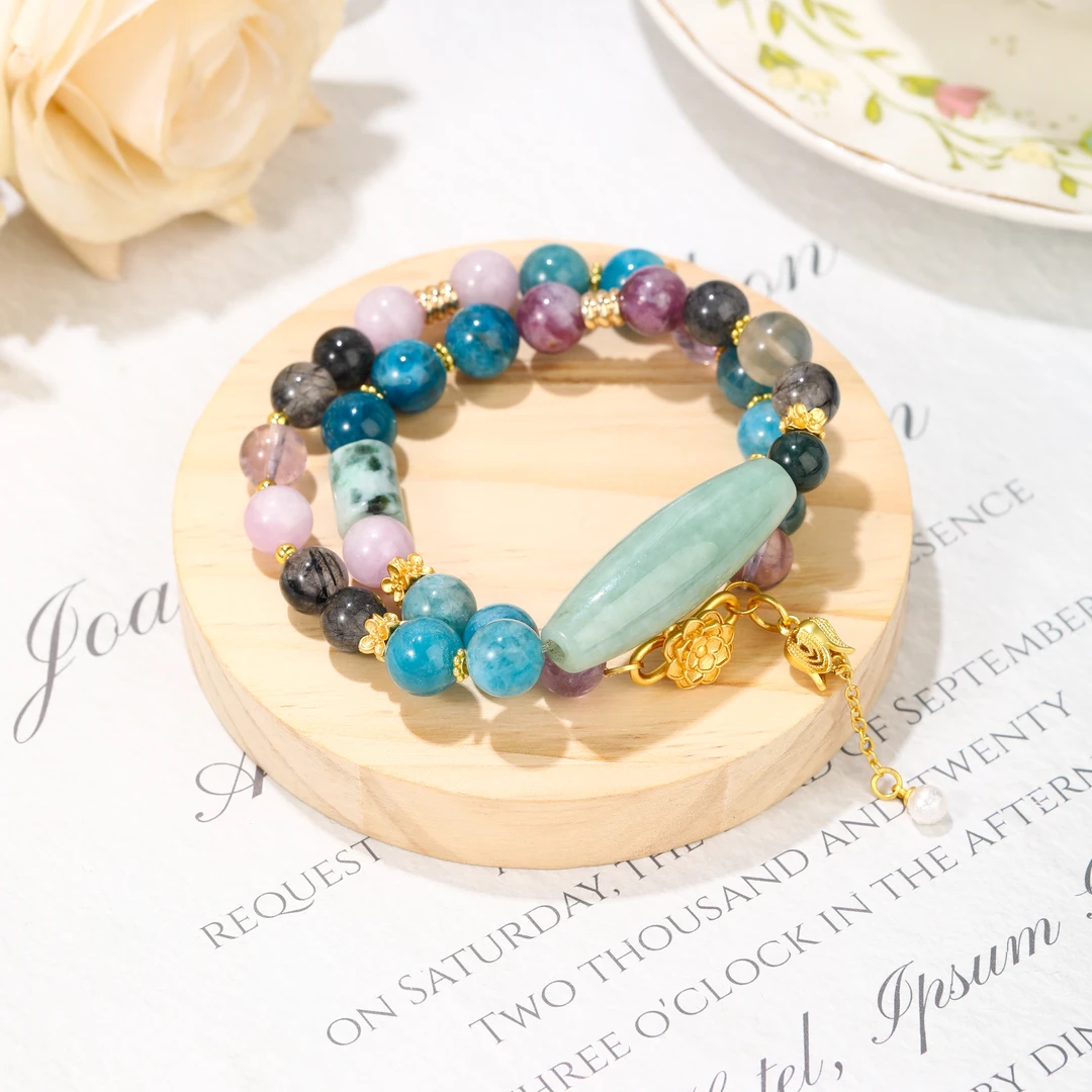 CB4077【第一贵女】紫祖母 紫锂辉 黑月光蓝磷石紫兔毛翡翠水晶手串