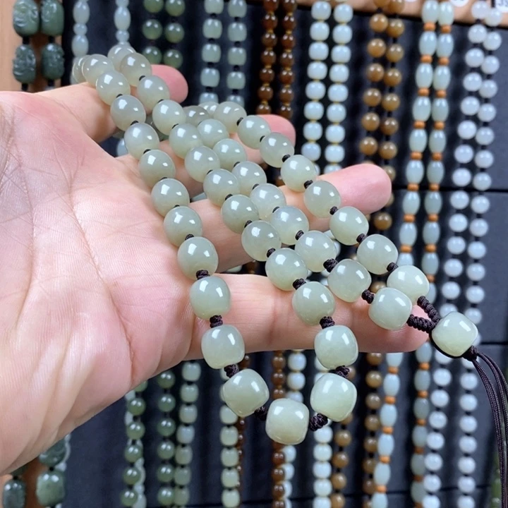 和田玉未镶嵌项链鲁****人和田玉老型珠项链