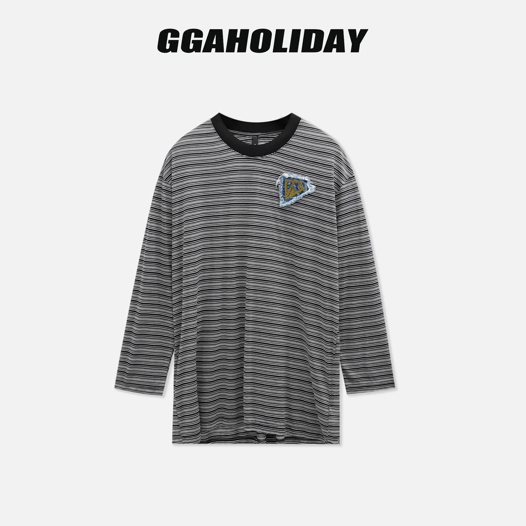 【上新】GGAHOLIDAY秋季宽松百搭简约潮流条纹长袖打底T恤-154075