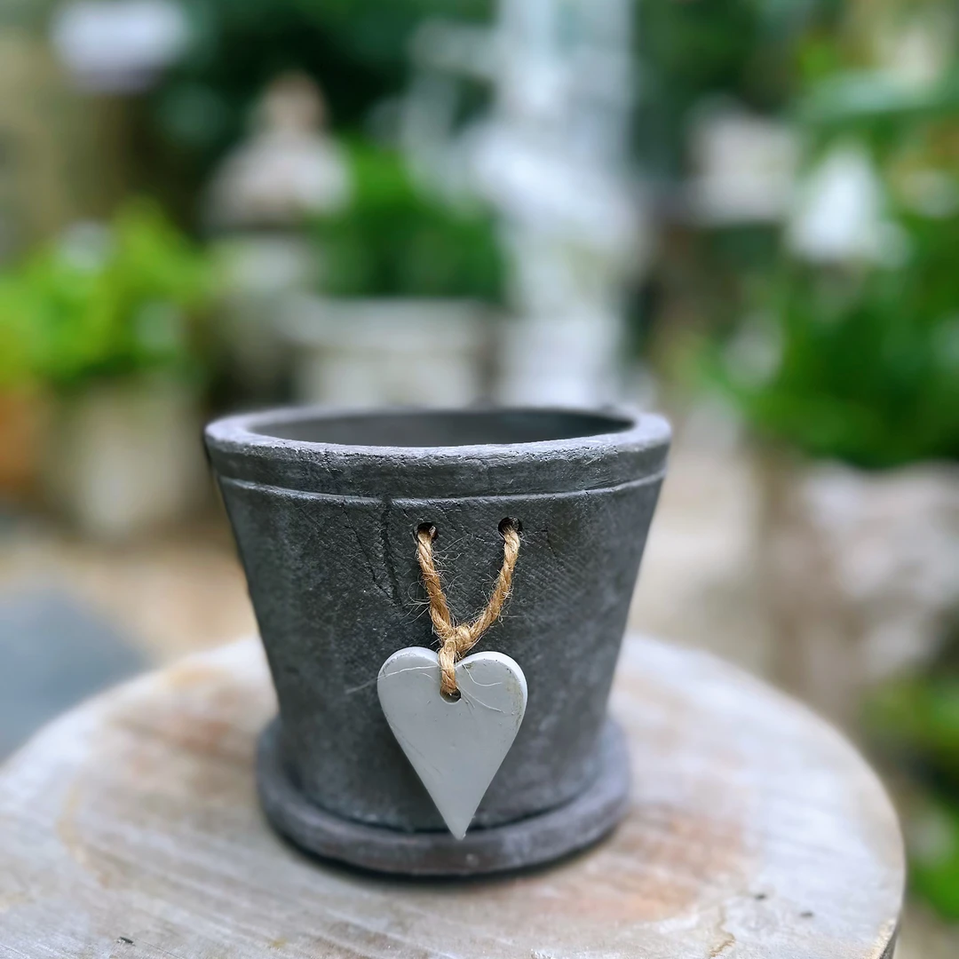 【南乔花园】手工田园灰陶盆 日式麻绳吊牌花盆 小众文艺