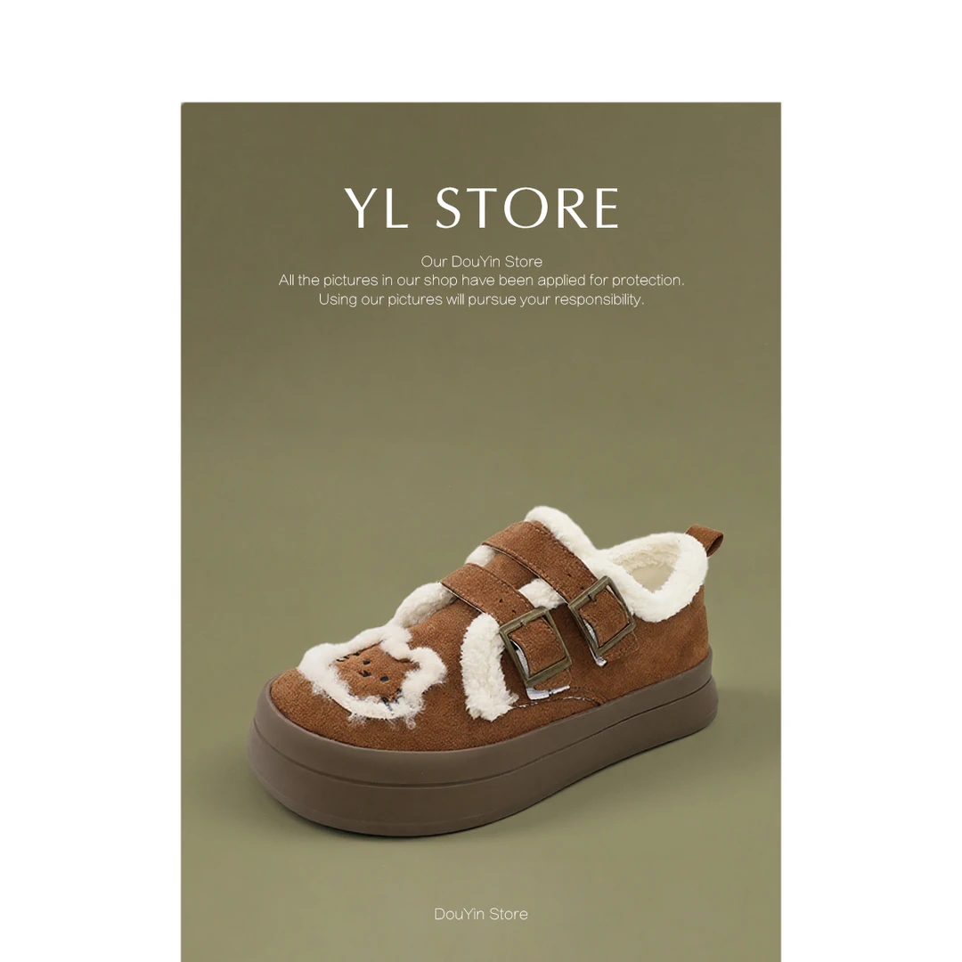 YL STORE加绒厚底雪地靴女冬2025新款一脚蹬防滑保暖加厚外穿棉鞋