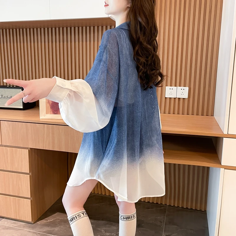 设计感银河渐变色防晒衬衫女夏季2025爆款韩版时尚宽松百搭防晒衣