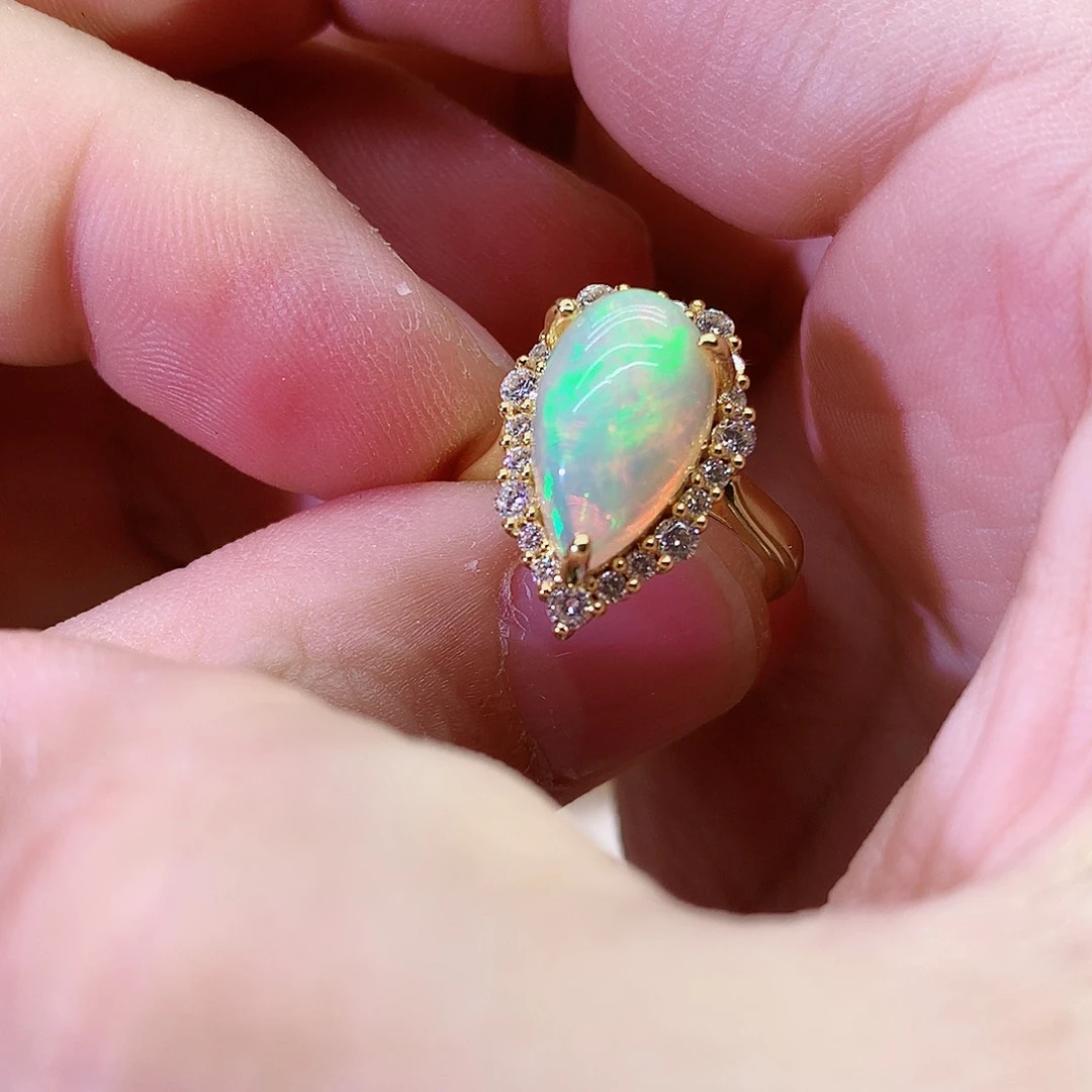 欧泊戒指银S925镀金镶嵌